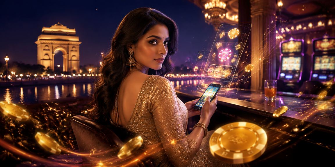 Player enjoying Teen Patti game on mobile at India Gate night in Delhi